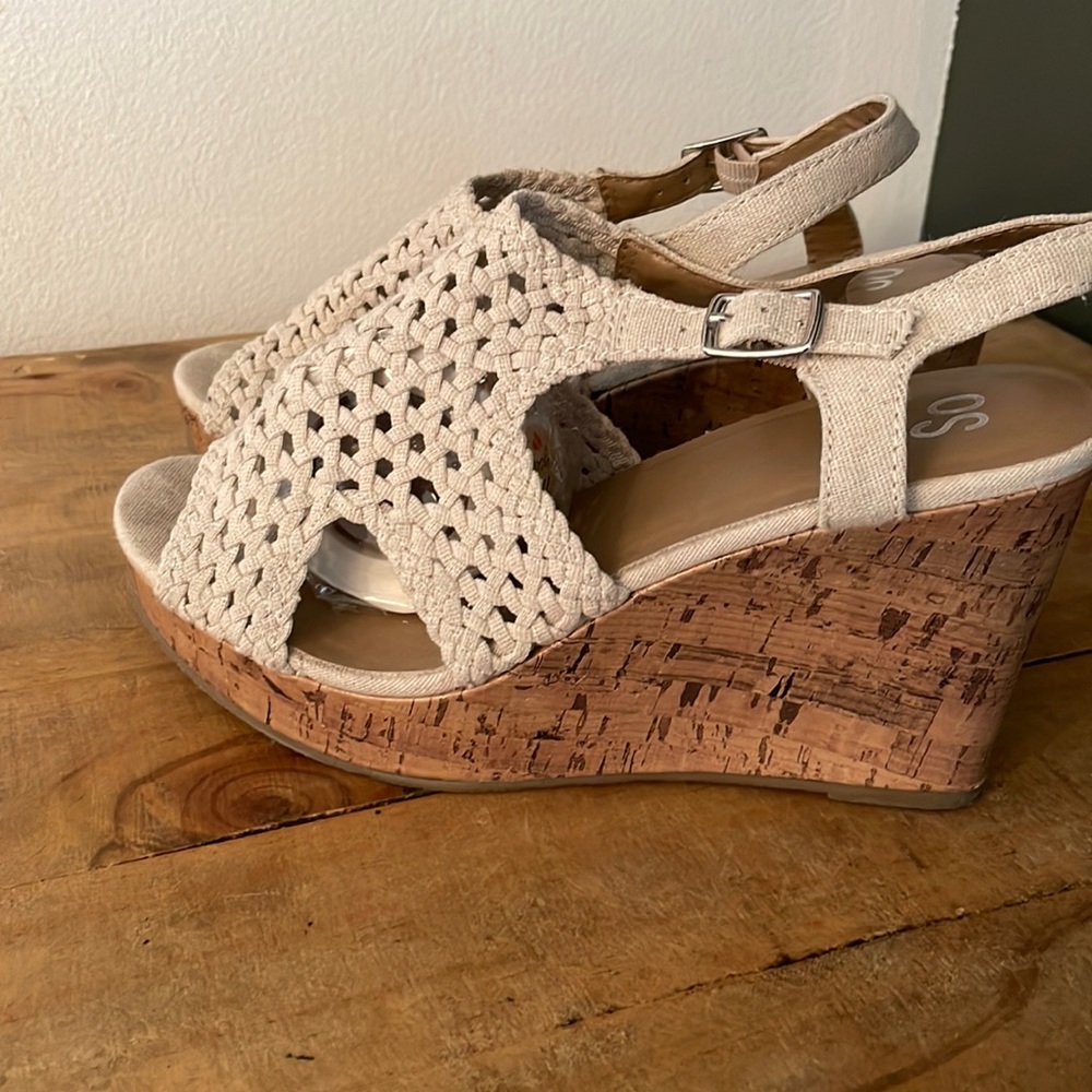 SO- Cream Crochet Eyelet Knit Wedge Heels